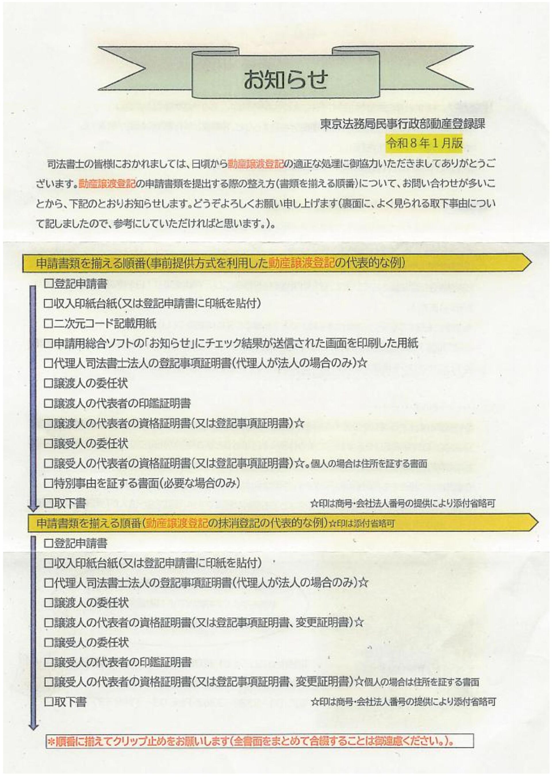 動産譲渡登記の申請書のそろえ方